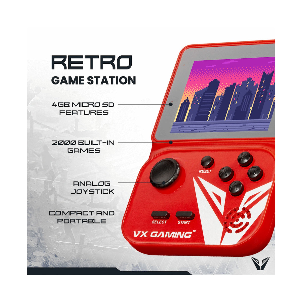 VX Gaming Nostalgia Series Handheld Retro Game Station with 4gb Micro SD - Red