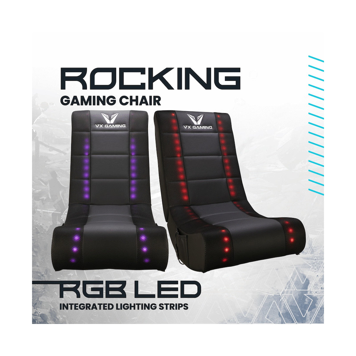 VX Gaming Electra Series Rocking Gaming Chair with LED lights