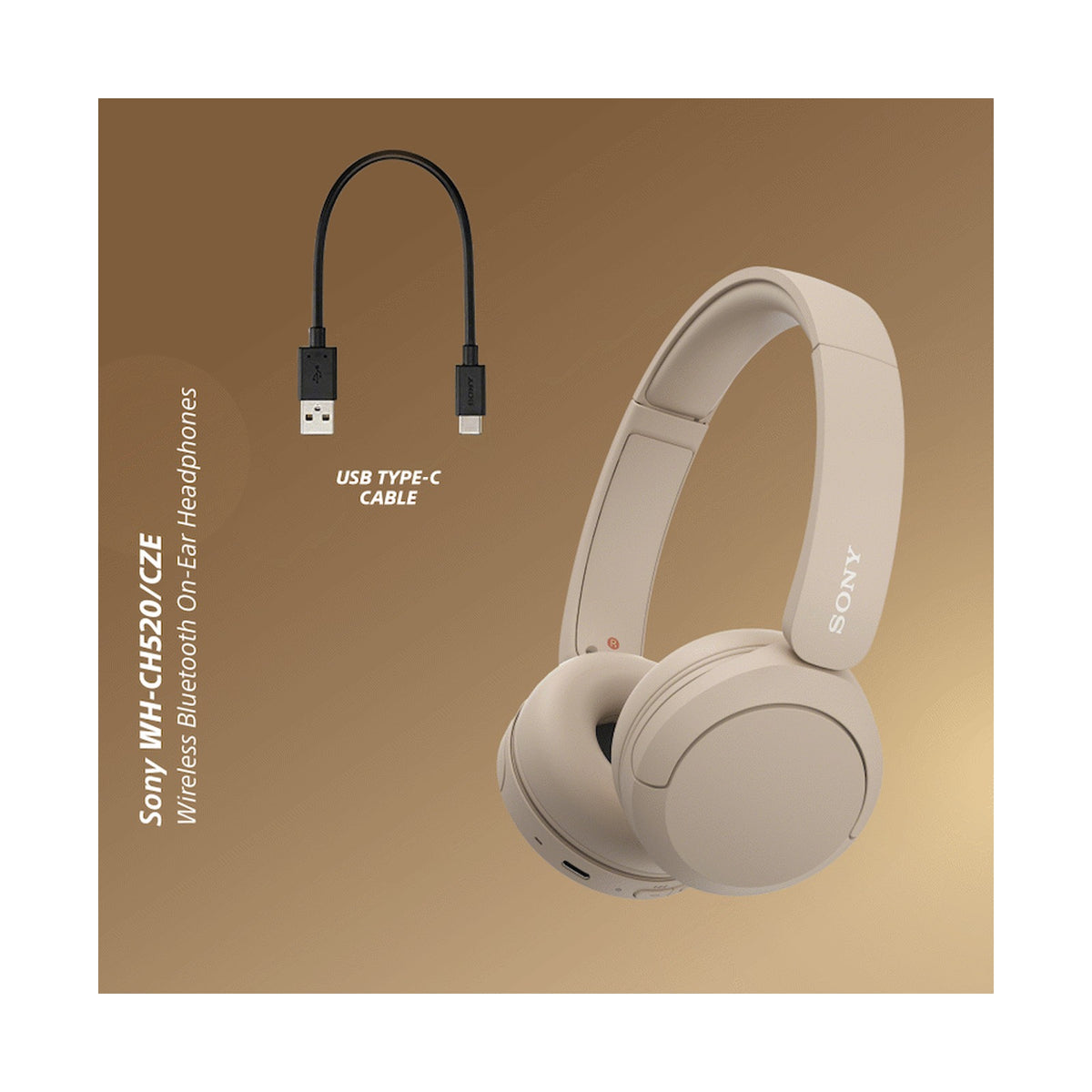 Sony WH-CH520 (Beige) Bluetooth On-Ear Headphones