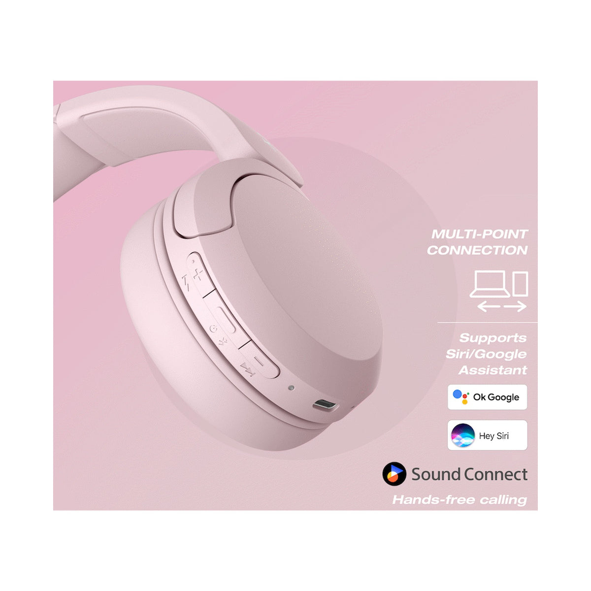 Sony WH-CH520 (Pink) Bluetooth On-Ear Headphones
