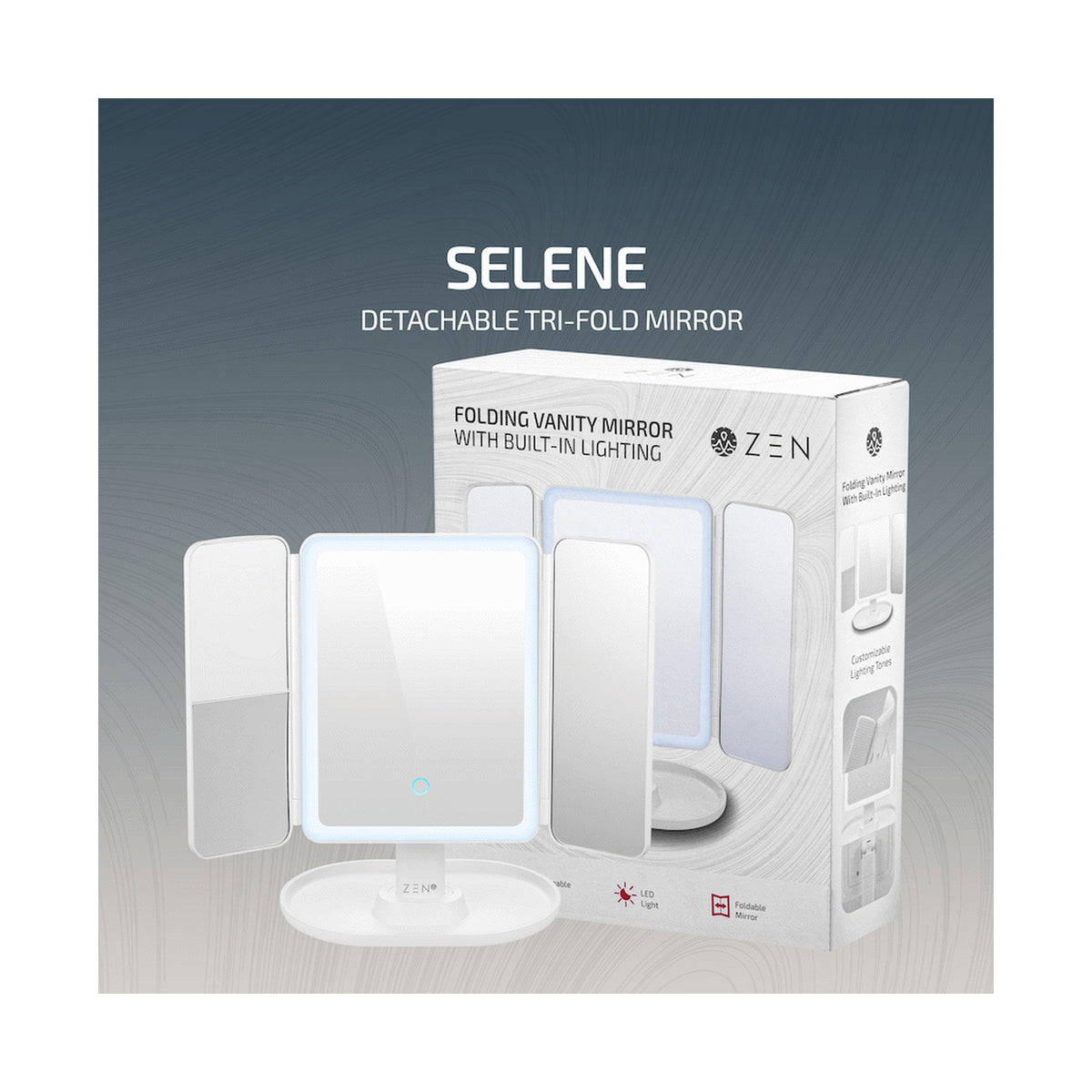 ZEN Selene Series Detachable Trifold Makeup Mirror - White