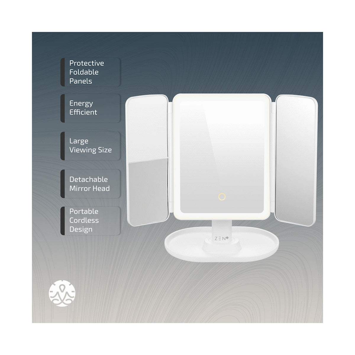 ZEN Selene Series Detachable Trifold Makeup Mirror - White