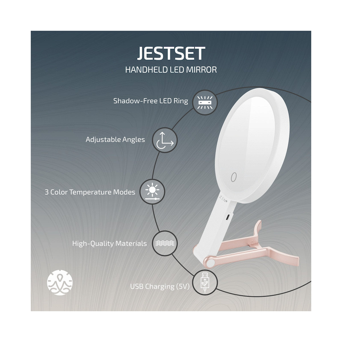 ZEN JestSet Series Portable Handheld LED Mirror - White