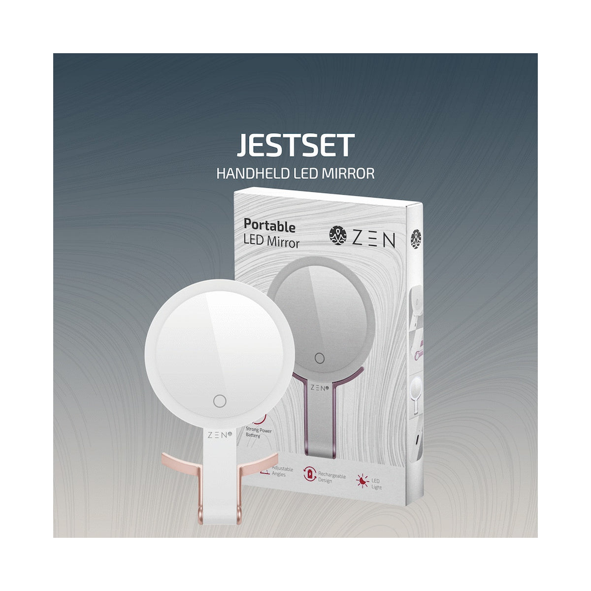 ZEN JestSet Series Portable Handheld LED Mirror - White