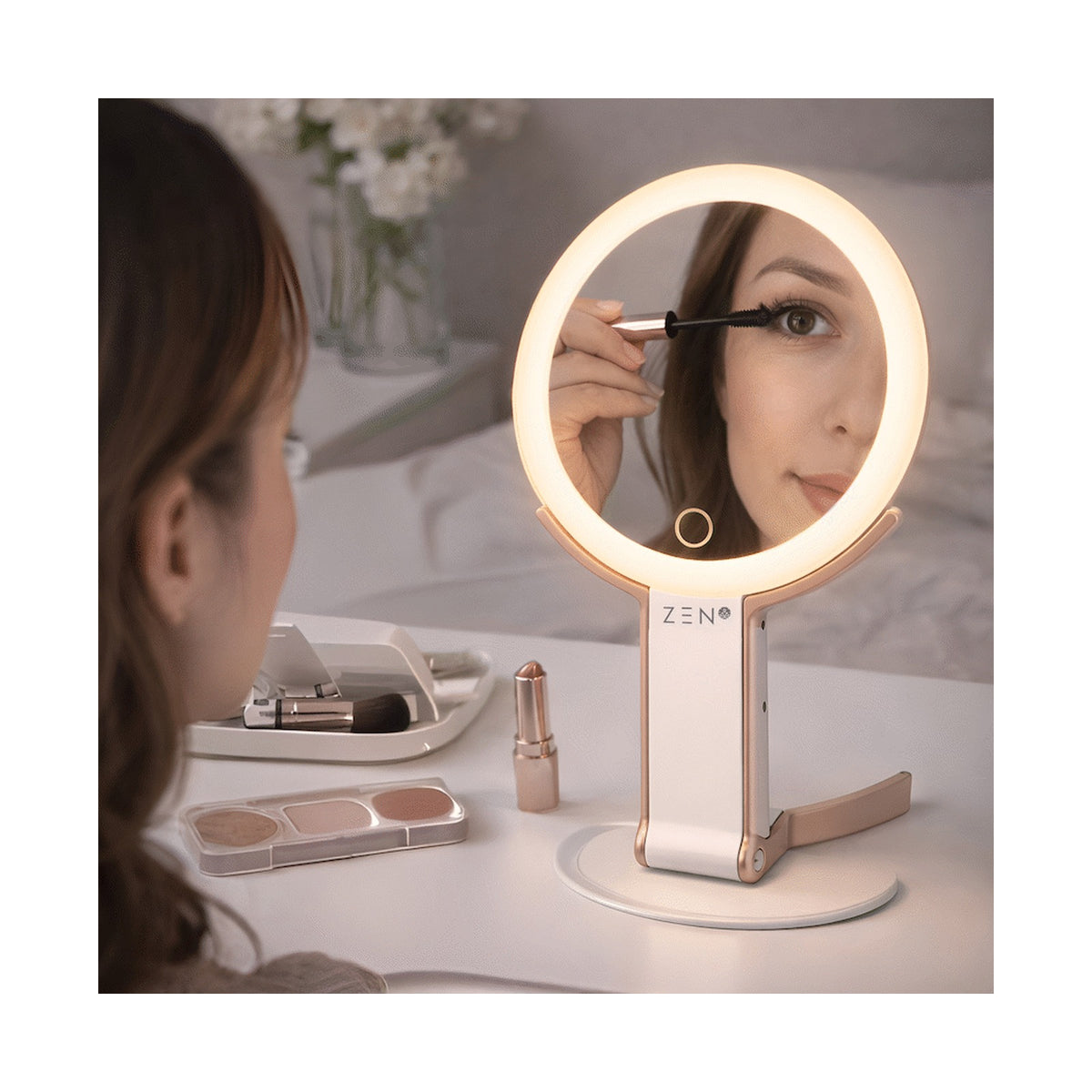ZEN JestSet Series Portable Handheld LED Mirror - White